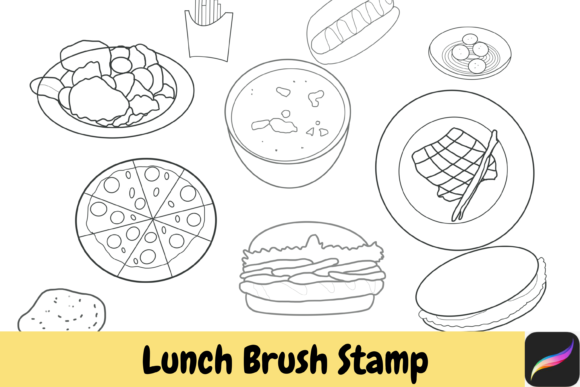 Lunch Procreate Hand Drawn Brush Stamps