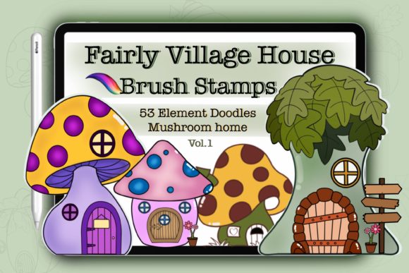 Unlocking Whimsical Digital Art with 53 Doodles for Fairy Houses Brush Stamp